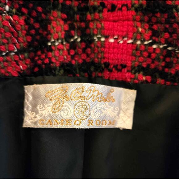 Vintage Z.C.M.I. Cameo Room 1960s Red Black Check Tweed Jacket w/Belt Fringe S/M - Picture 8 of 8